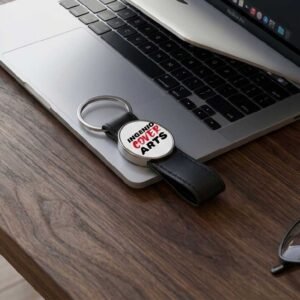 Llavero metálico Redondo con Correa de Cuero